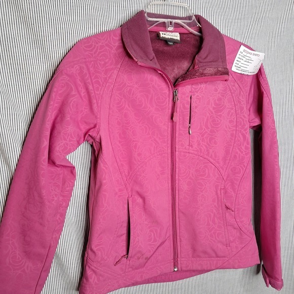 Double Diamond Pink Rose Print Softshell Fleece Lined Jacket Women's Size S - Picture 2 of 8